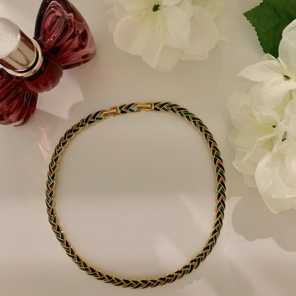 Vintage D’Orlan Marcel 22K Gold Plated Enamel Exquisite Necklace